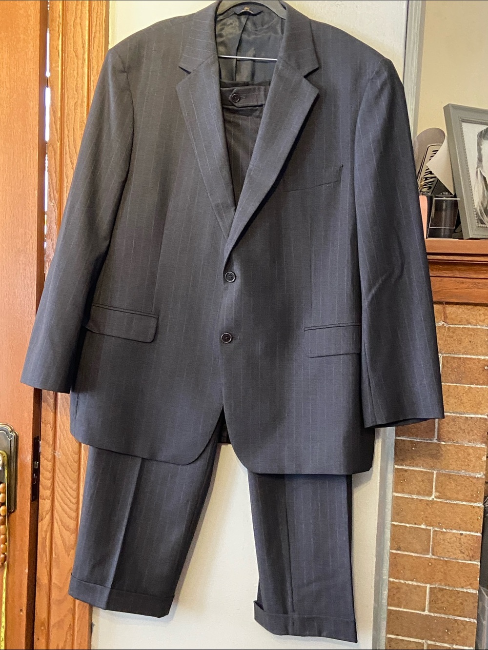 Brooks Brothers gray pinstripe men’s suit size 48, pants 30” inseam. Like new